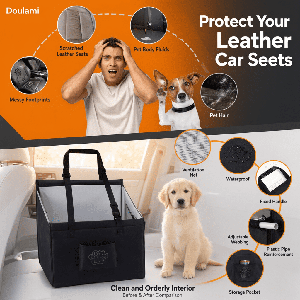 Doulami Dog Car Seat, Dog Car Booster Seat for Small Medium Dogs 5-15 lbs, Foldable Front Seat Safety with Sturdy PVC Tube Frame, Breathable Mesh, Grey
